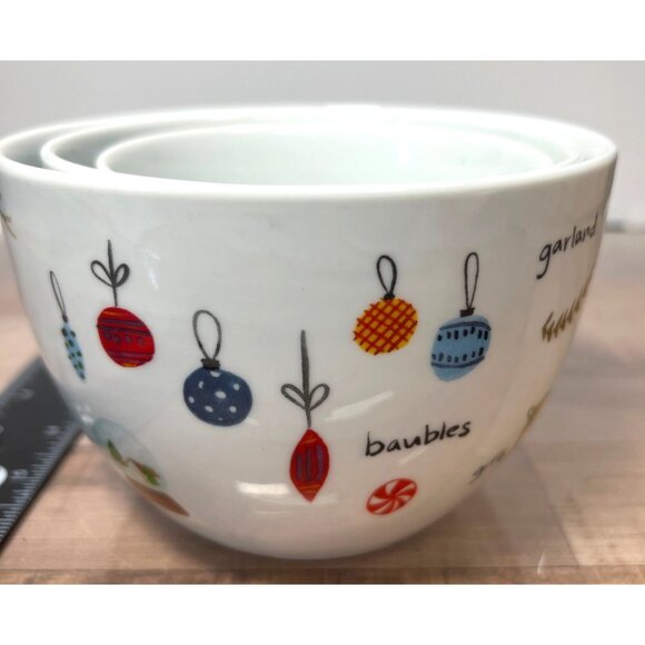 Crate & Barrel Holiday-Themed Ceramic Bowls Set Of 3 - Picture 5 of 13